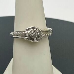 Sterling Silver Diamond Love Knot Promise Ring Size 8 with Accent Stones 3.15